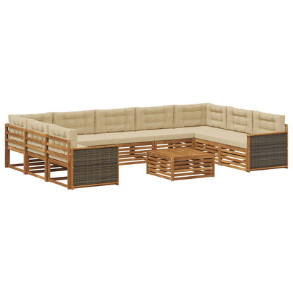 Outdoor-Sofagarnitur 10 stk. Natur und Beige Massivholz Akazie