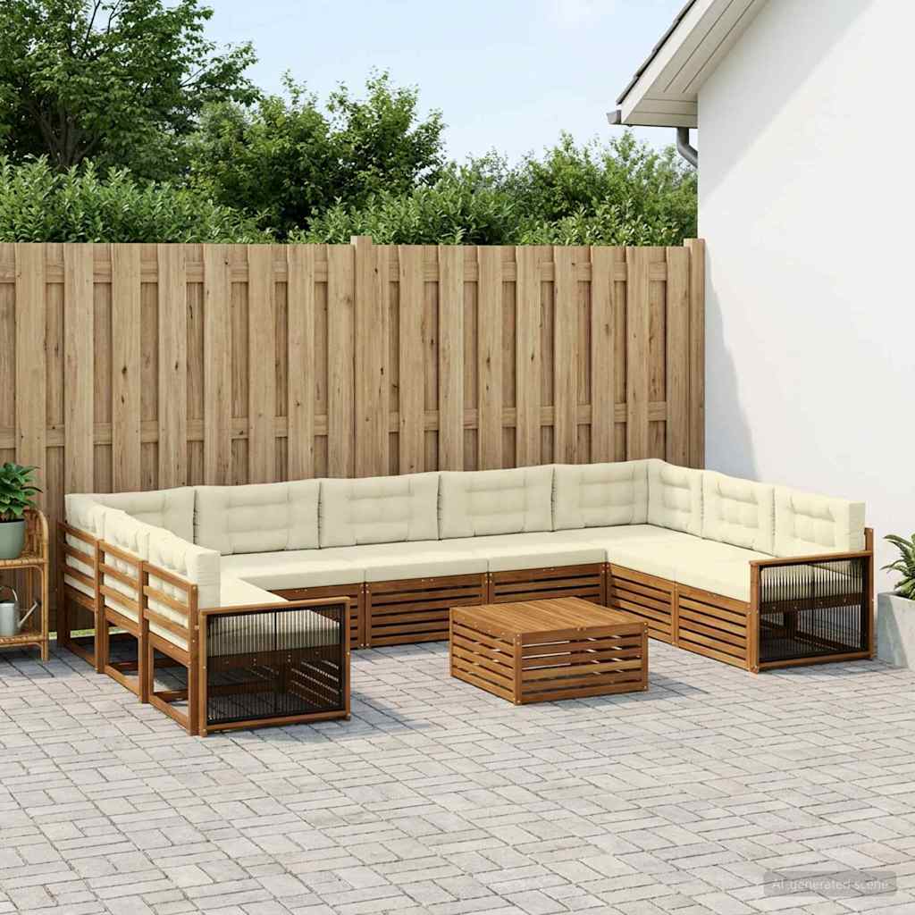 Outdoor-Sofagarnitur 10 stk. Natur und Creme Massivholz Akazie