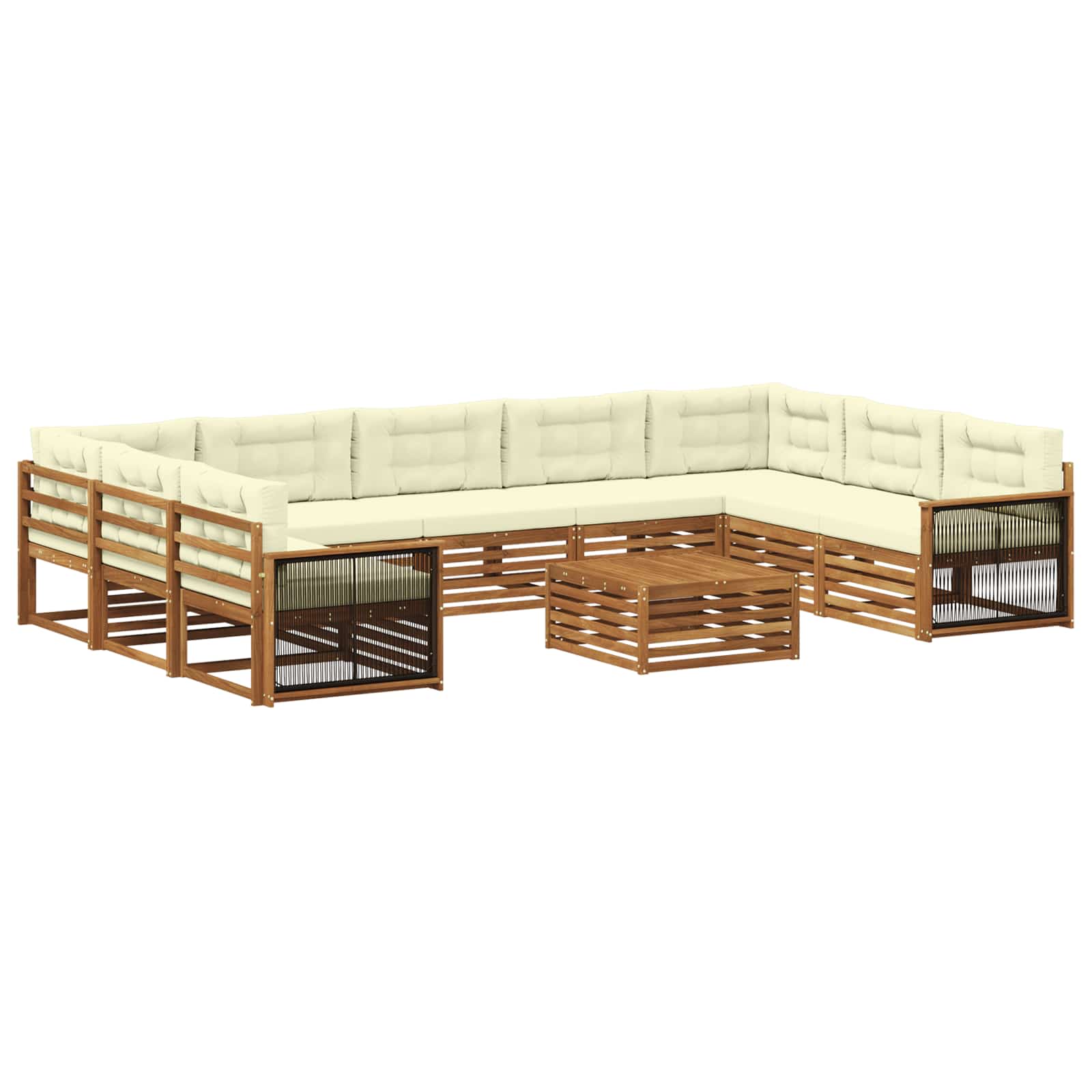 Outdoor-Sofagarnitur 10 stk. Natur und Creme Massivholz Akazie