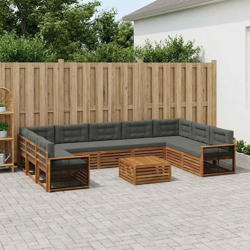 Outdoor-Sofagarnitur 10 stk. Natur und Anthrazit