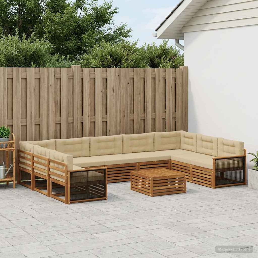 Outdoor-Sofagarnitur 10 stk. Natur und Beige Massivholz Akazie