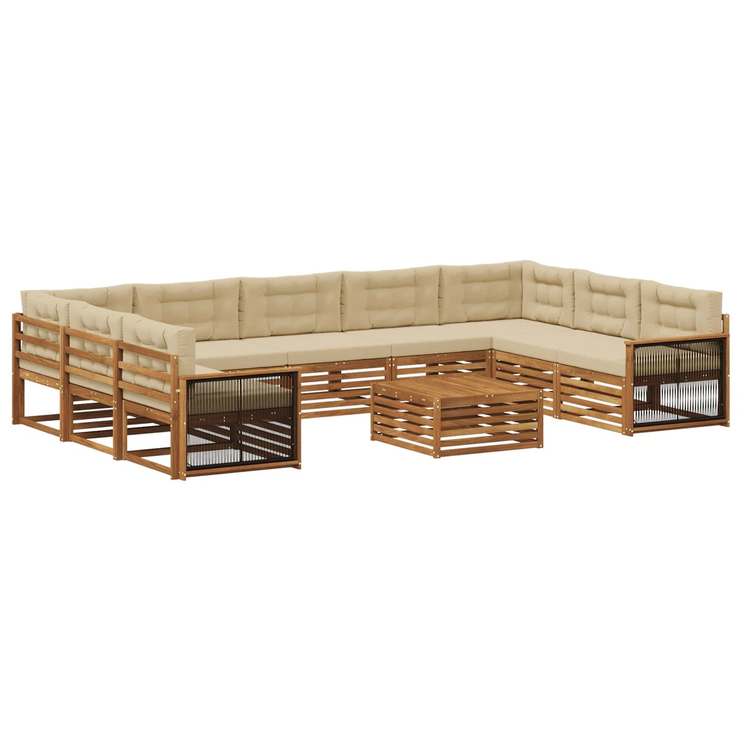 Outdoor-Sofagarnitur 10 stk. Natur und Beige Massivholz Akazie