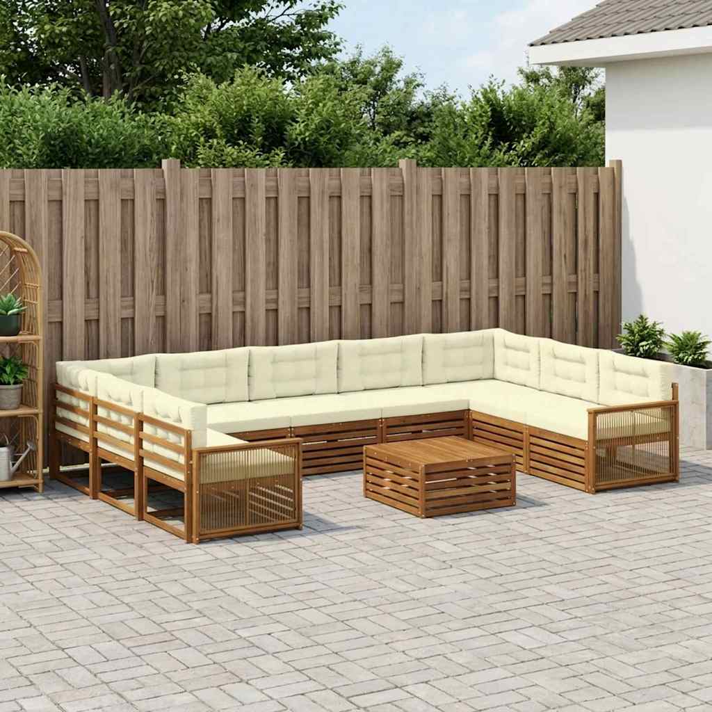 Outdoor-Sofagarnitur 10 stk. Natur und Creme Massivholz Akazie