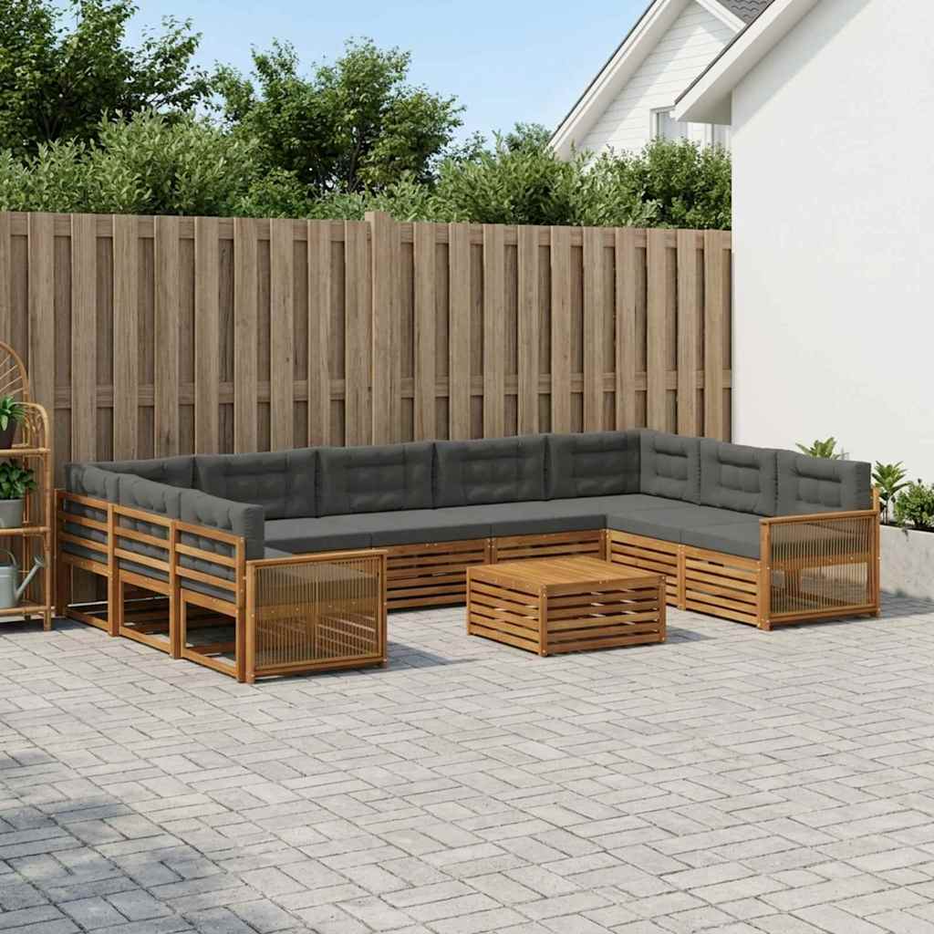 Outdoor-Sofagarnitur 10 stk. Natur und Anthrazit