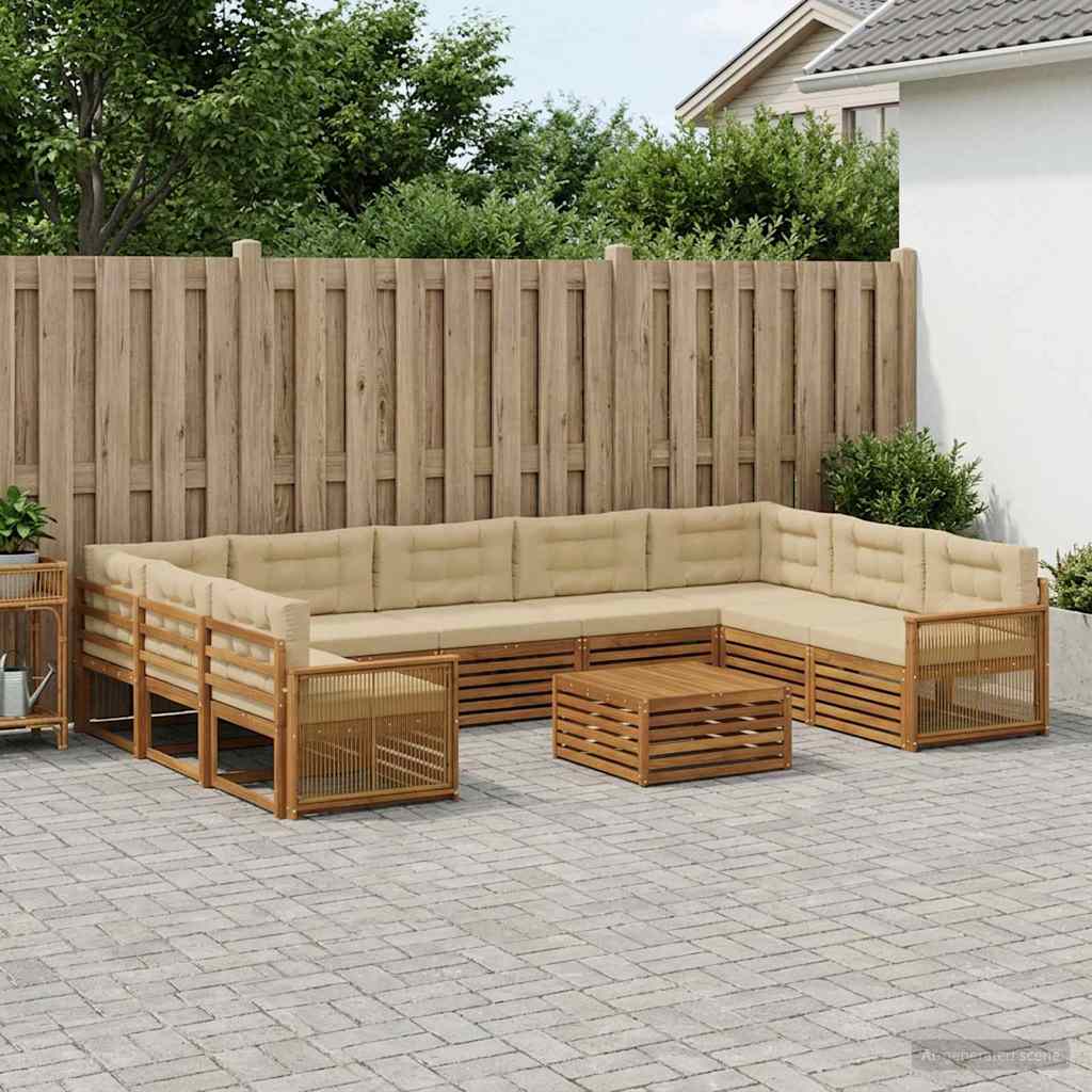 Outdoor-Sofagarnitur 10 stk. Natur und Beige Massivholz Akazie