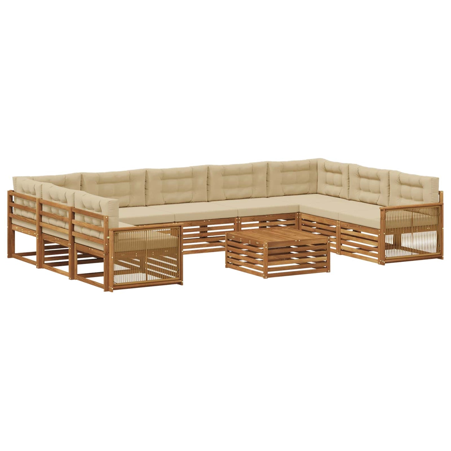 Outdoor-Sofagarnitur 10 stk. Natur und Beige Massivholz Akazie