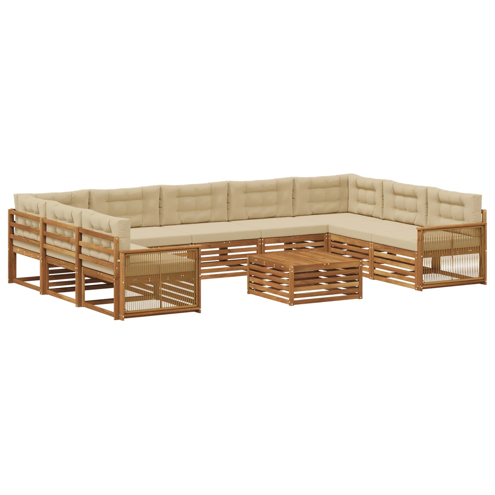 Outdoor-Sofagarnitur 10 stk. Natur und Beige Massivholz Akazie