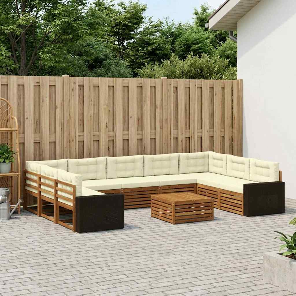 Outdoor-Sofagarnitur 10 stk. Natur und Creme Massivholz Akazie