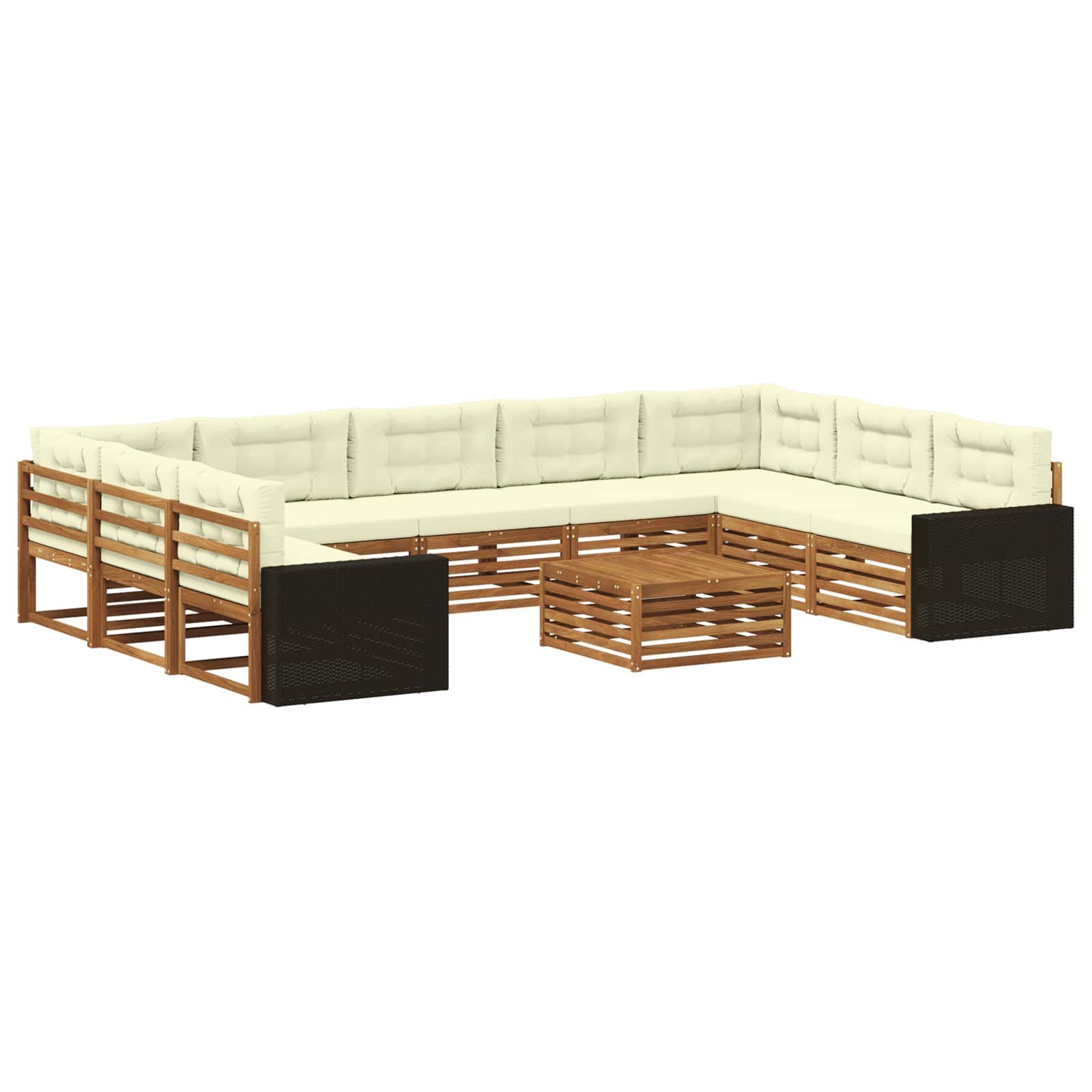 Outdoor-Sofagarnitur 10 stk. Natur und Creme Massivholz Akazie