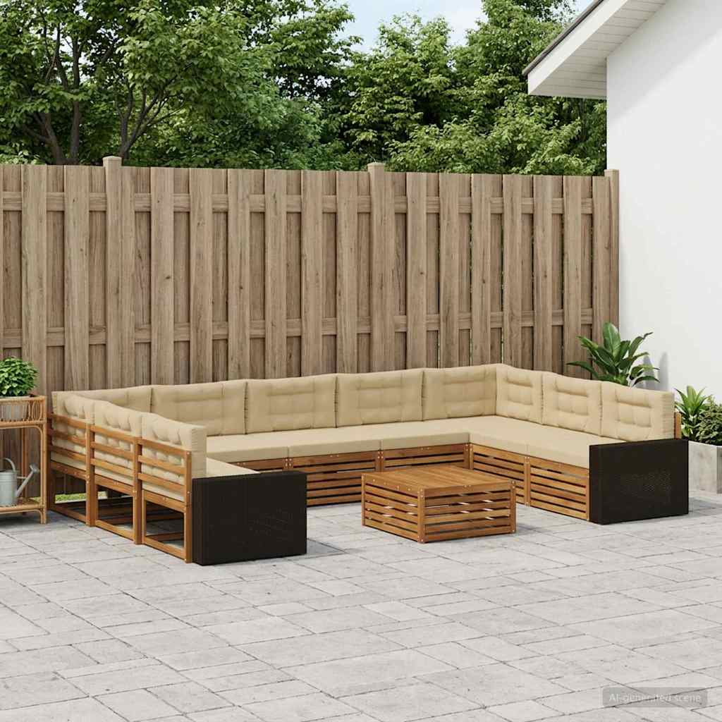 Outdoor-Sofagarnitur 10 stk. Natur und Beige Massivholz Akazie
