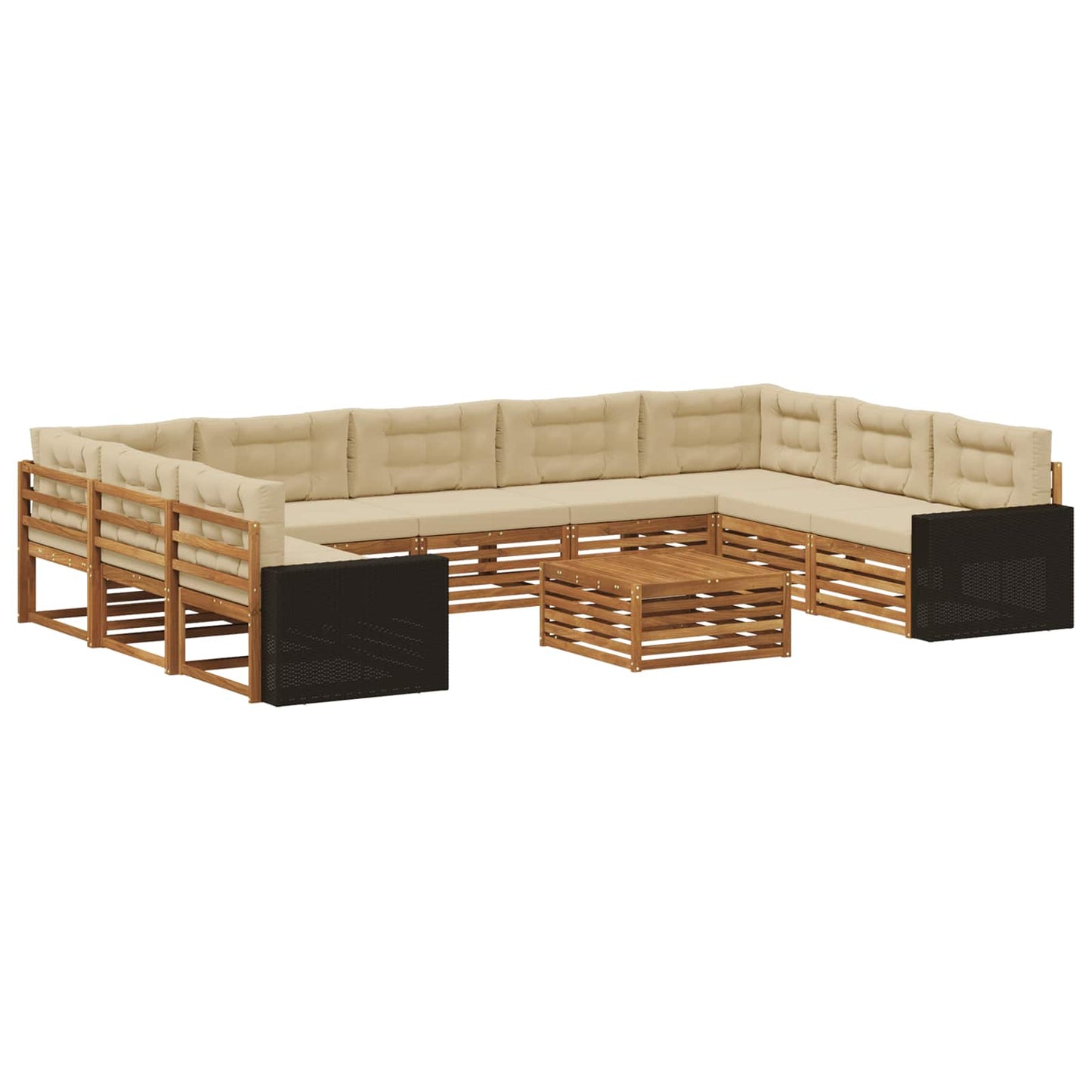Outdoor-Sofagarnitur 10 stk. Natur und Beige Massivholz Akazie
