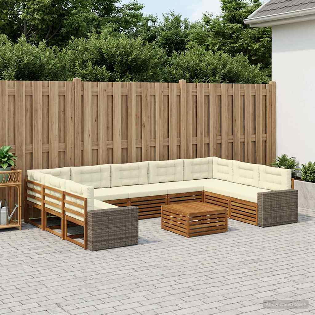 Outdoor-Sofagarnitur 10 stk. Natur und Creme Massivholz Akazie