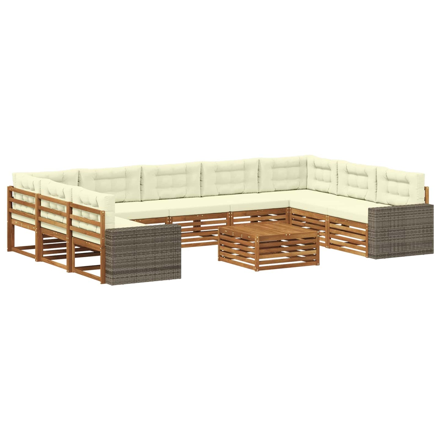 Outdoor-Sofagarnitur 10 stk. Natur und Creme Massivholz Akazie