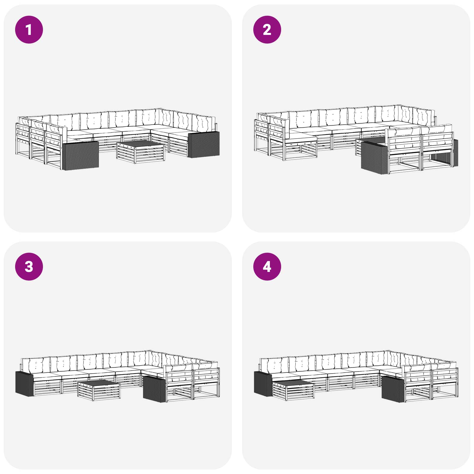 Outdoor-Sofagarnitur 10 stk. Natur und Creme Massivholz Akazie