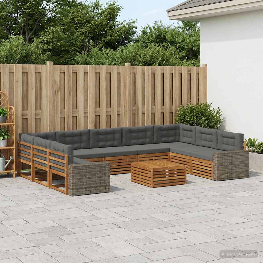 Outdoor-Sofagarnitur 10 stk. Natur und Anthrazit
