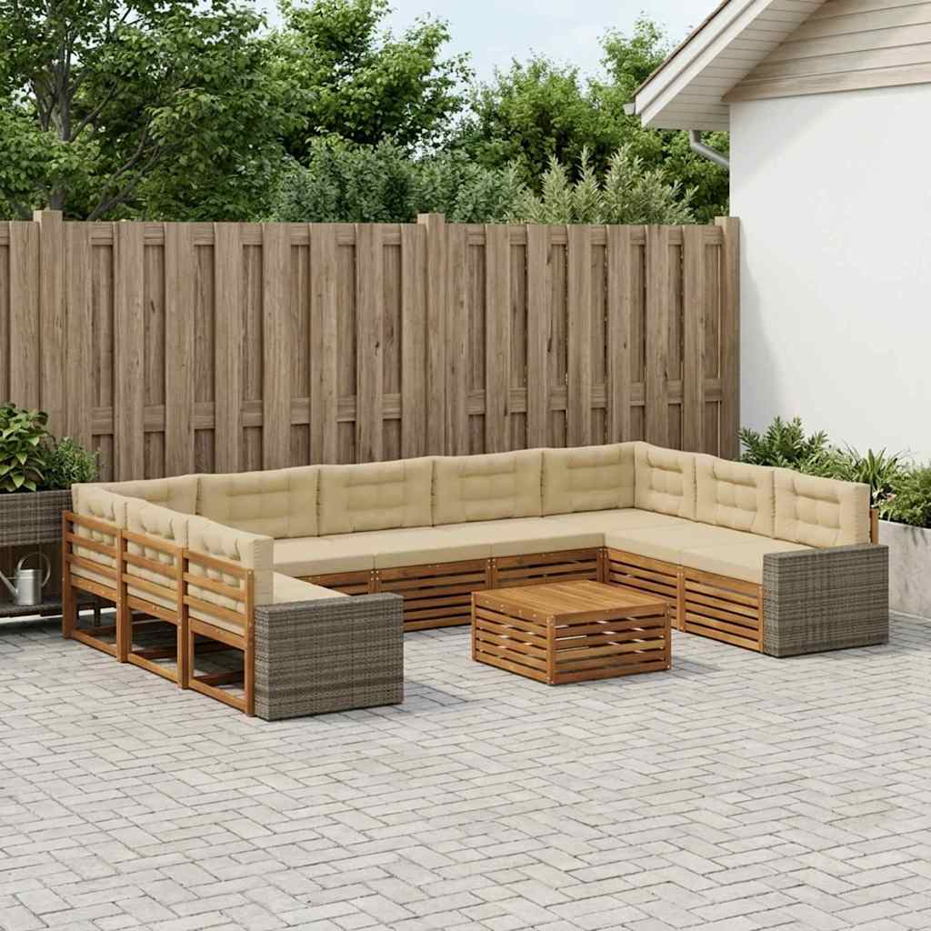 Outdoor-Sofagarnitur 10 stk. Natur und Beige Massivholz Akazie