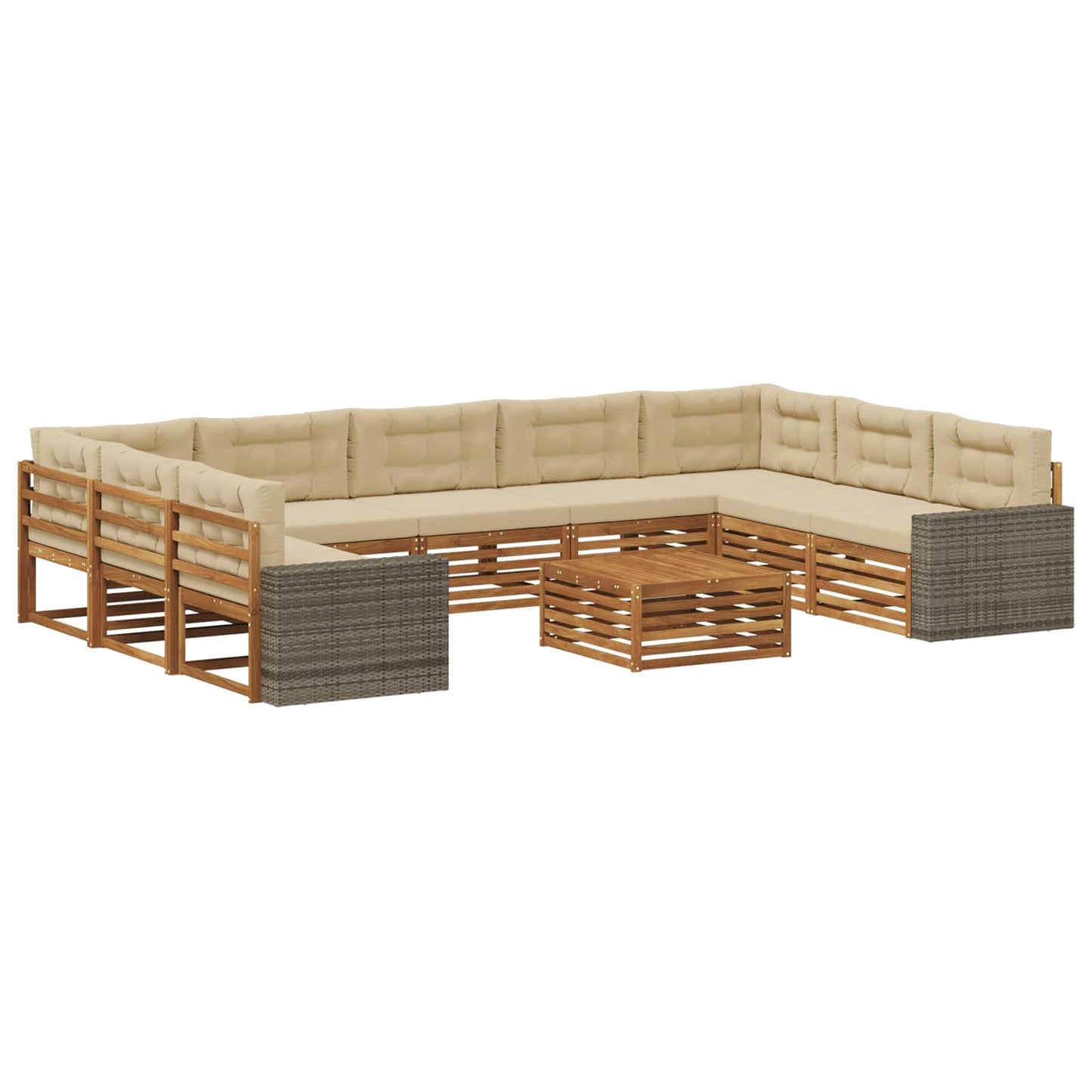 Outdoor-Sofagarnitur 10 stk. Natur und Beige Massivholz Akazie