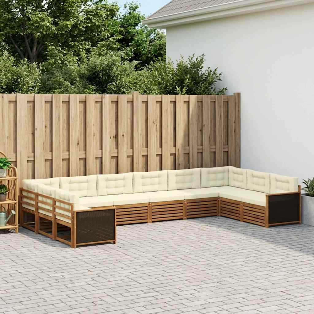 Sofagarnituren 10 stk. Natur und Creme Massivholz Akazie