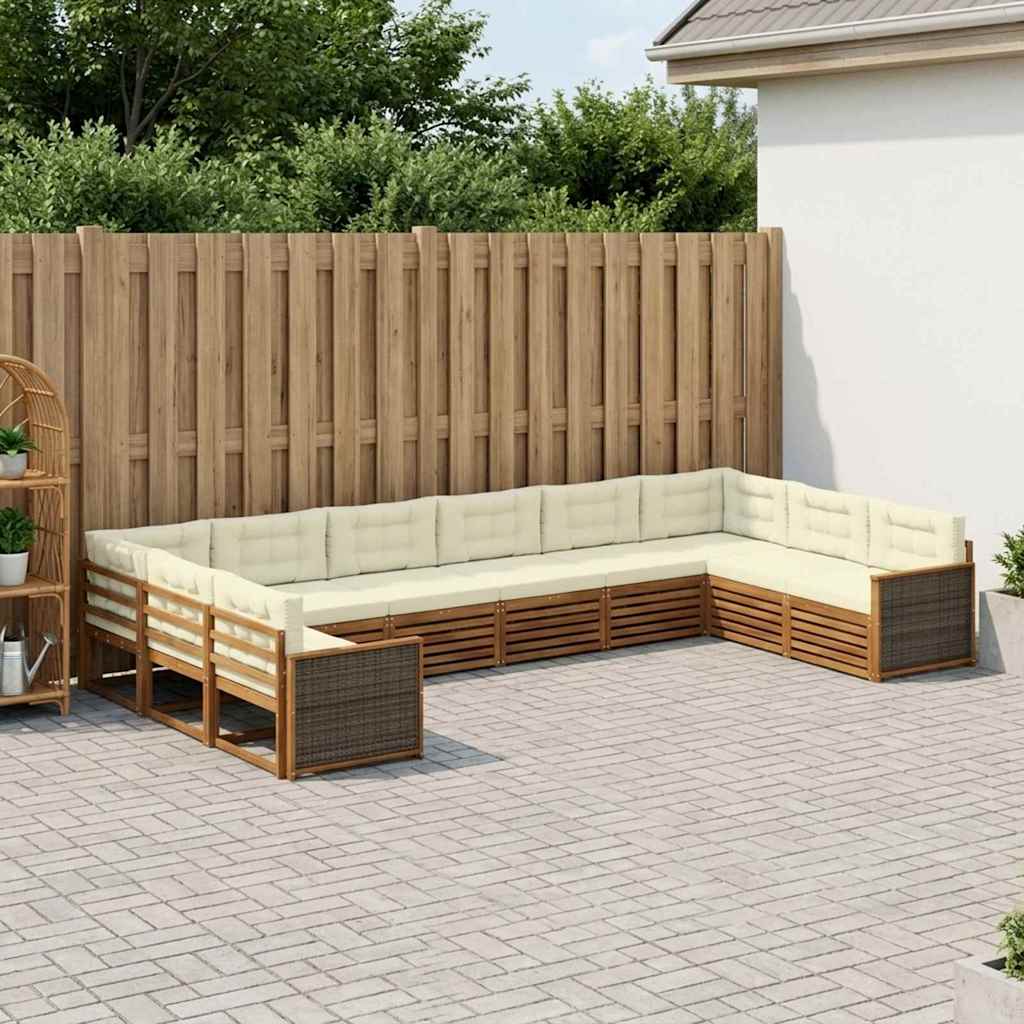 Sofagarnituren 10 stk. Natur und Creme Massivholz Akazie