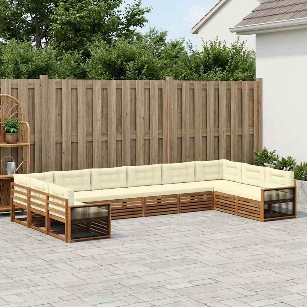 Sofagarnituren 10 stk. Natur und Creme Massivholz Akazie
