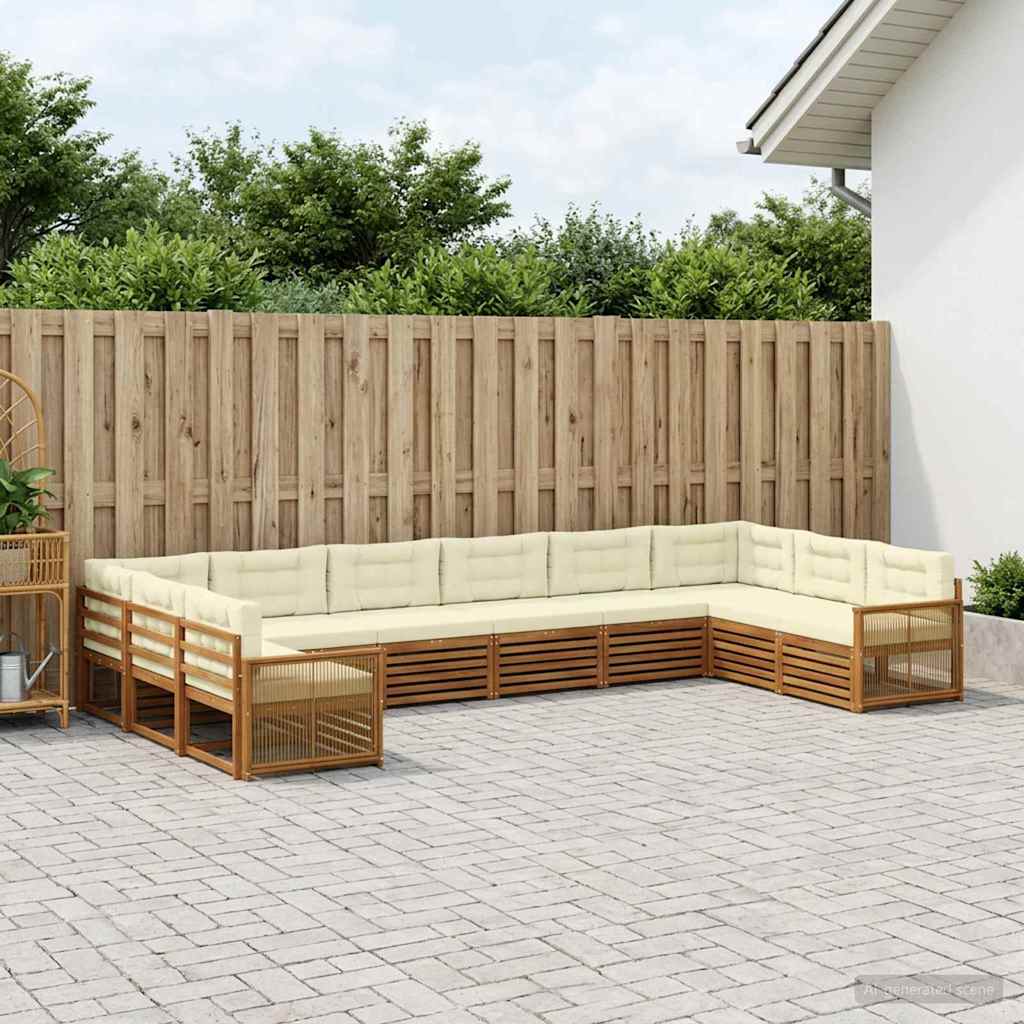 Sofagarnituren 10 stk. Natur und Creme Massivholz Akazie
