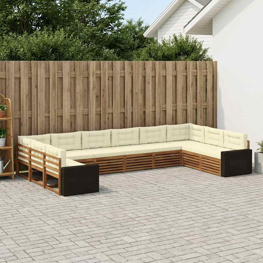 Sofagarnituren 10 stk. Natur und Creme Massivholz Akazie