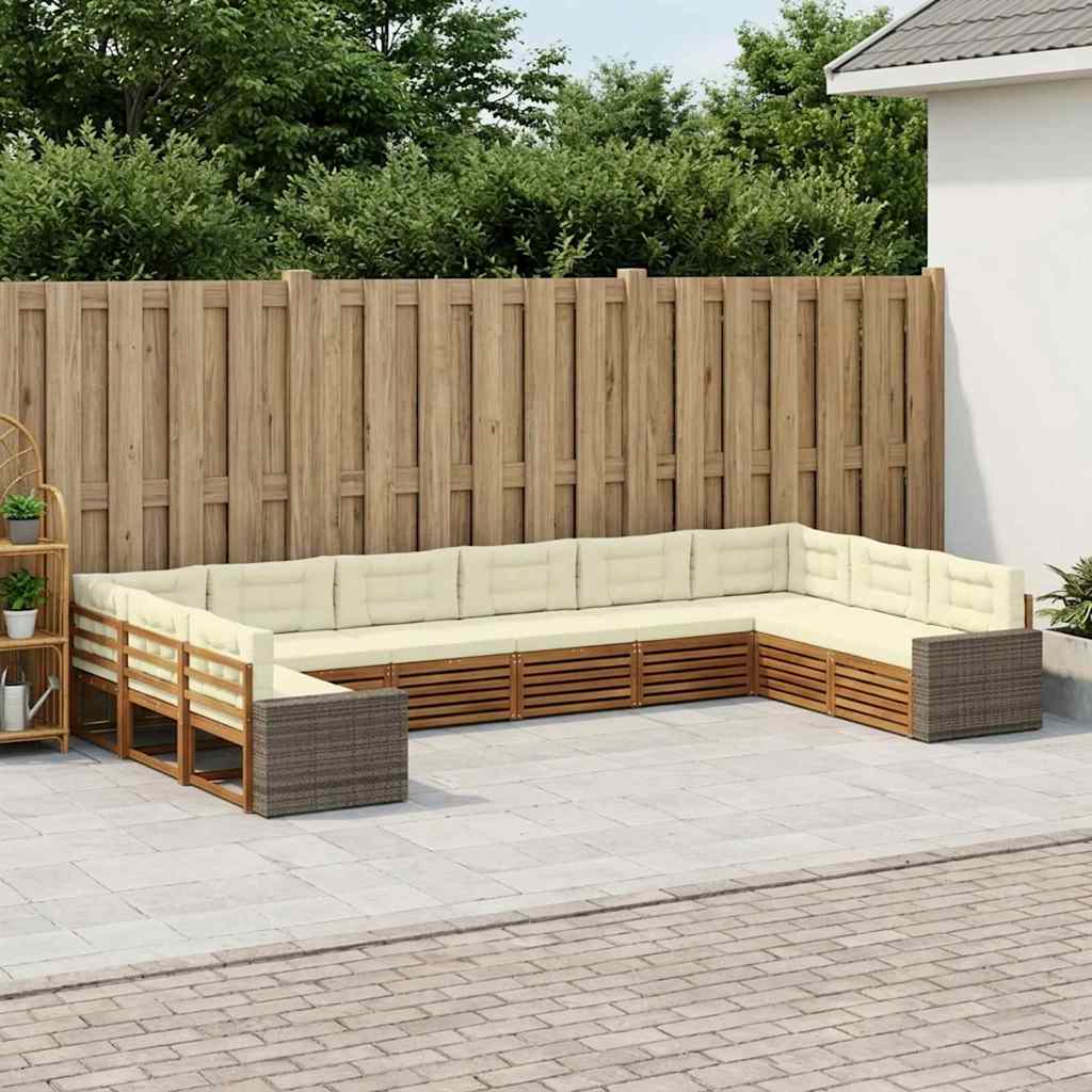 Sofagarnituren 10 stk. Natur und Creme Massivholz Akazie