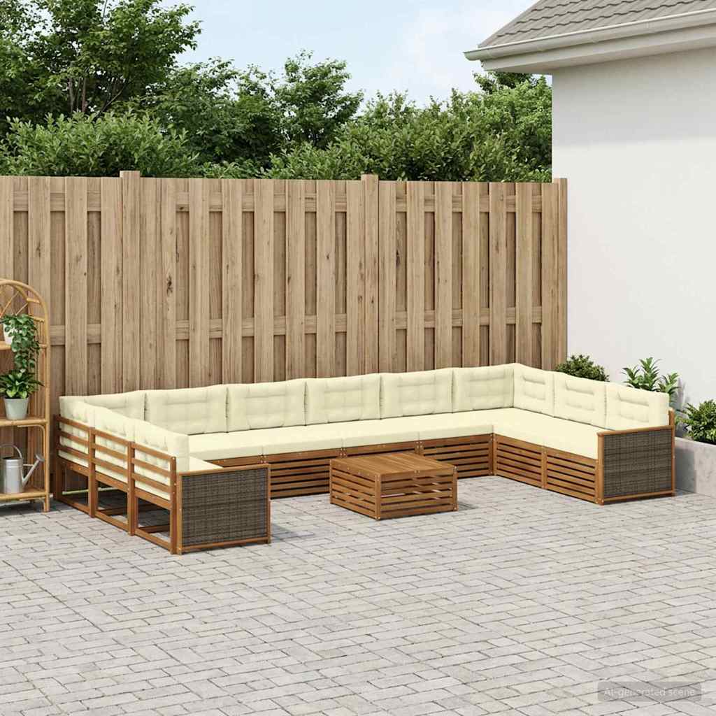 Sofagarnituren 11 stk. Natur und Creme Massivholz Akazie