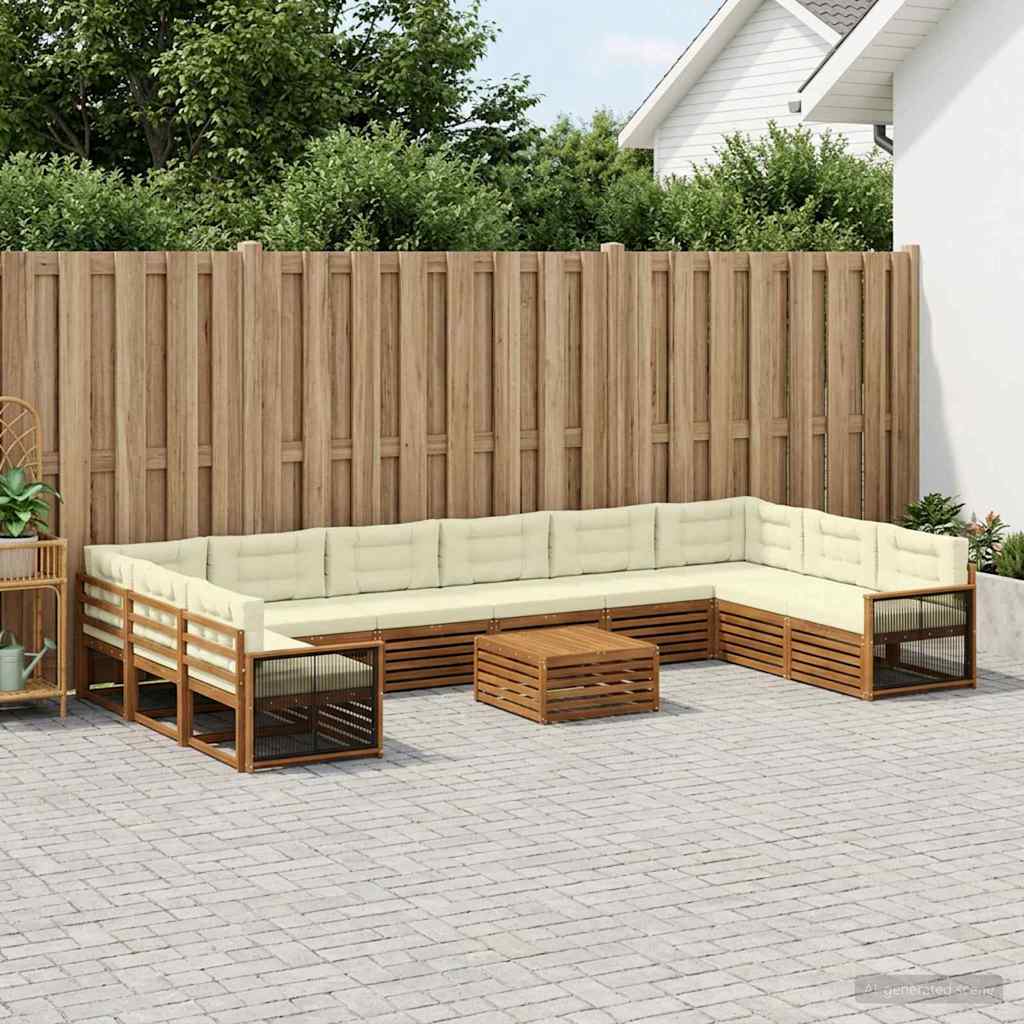 Sofagarnituren 11 stk. Natur und Creme Massivholz Akazie