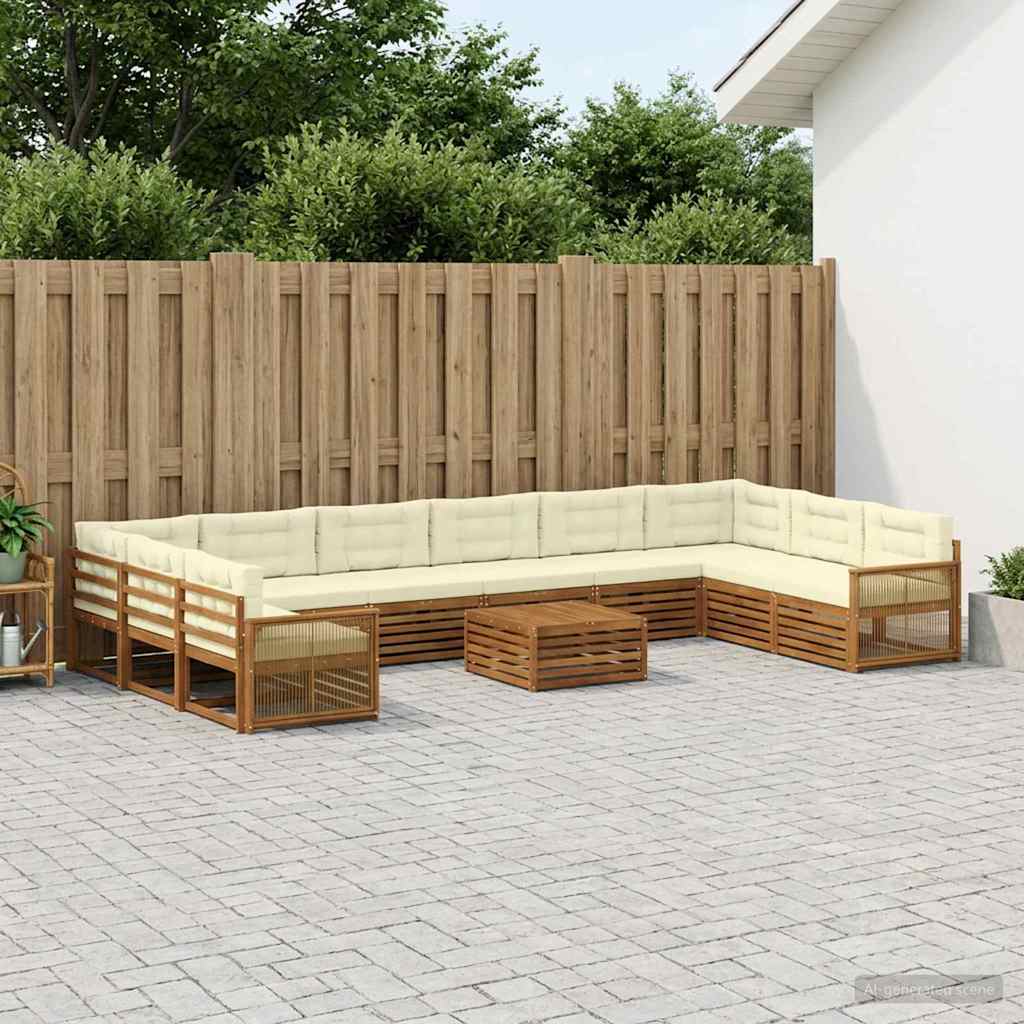 Sofagarnituren 11 stk. Natur und Creme Massivholz Akazie