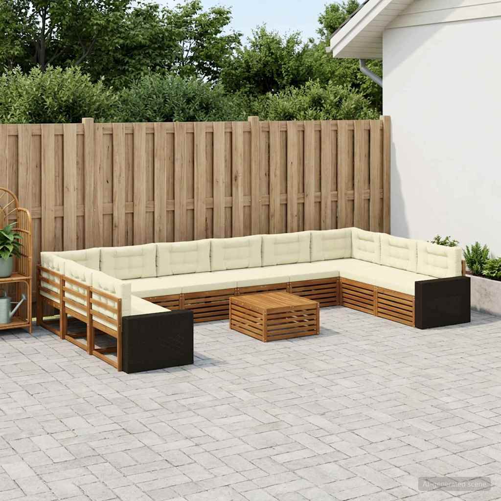 Sofagarnituren 11 stk. Natur und Creme Massivholz Akazie
