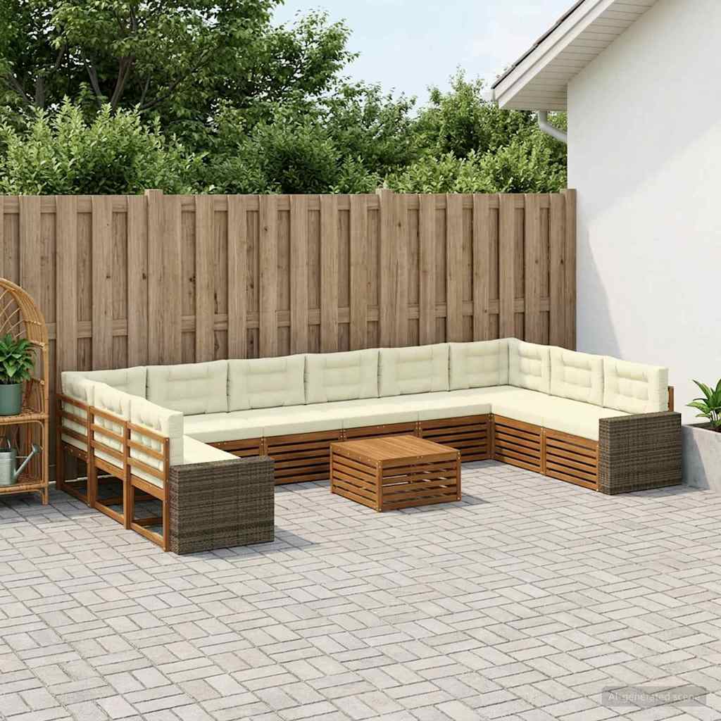 Sofagarnituren 11 stk. Natur und Creme Massivholz Akazie