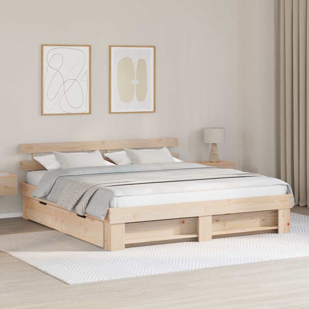 Bettrahmen mit Kopfteil Braun 200 x 200 cm Massives Kiefernholz