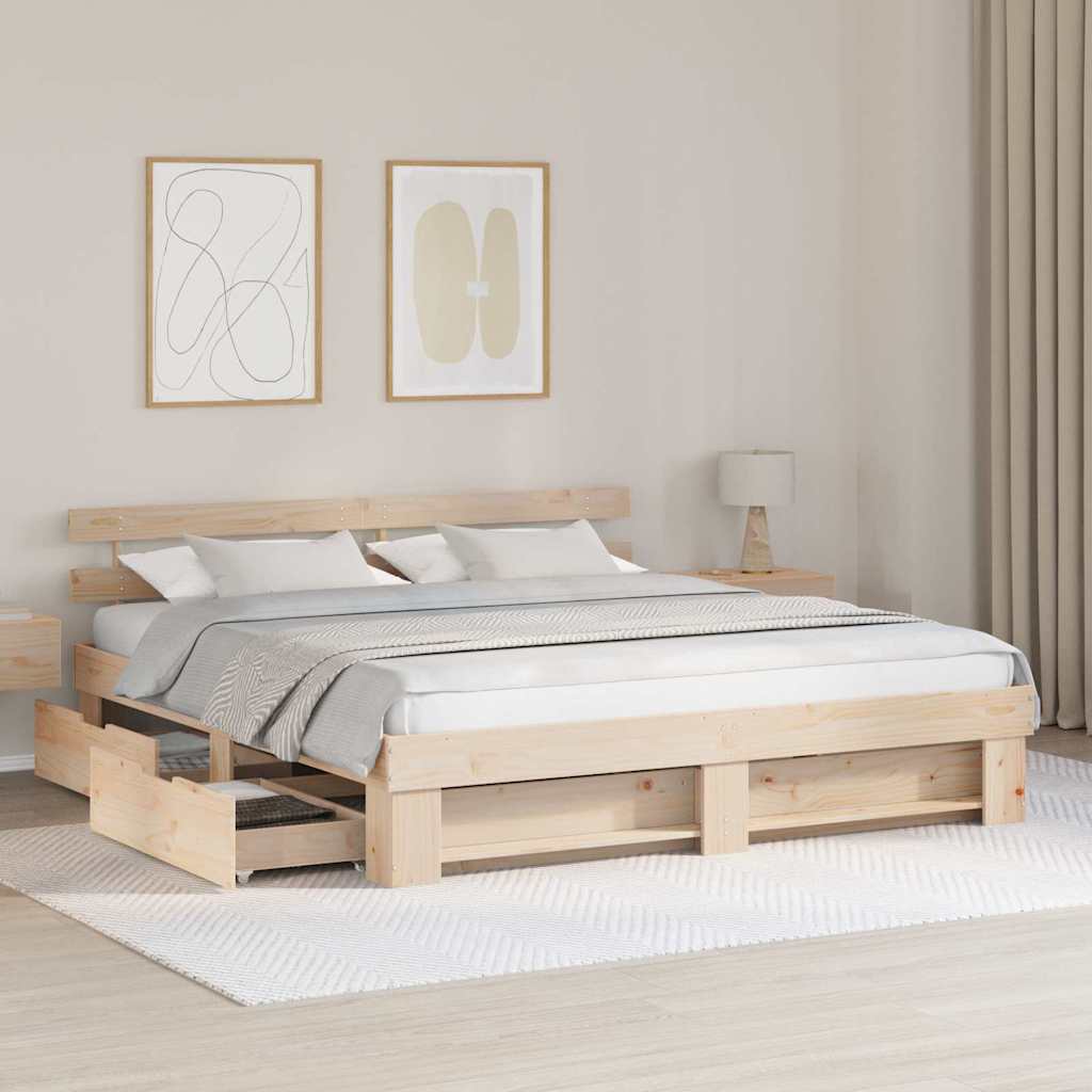 Bettrahmen mit Kopfteil Braun 200 x 200 cm Massives Kiefernholz