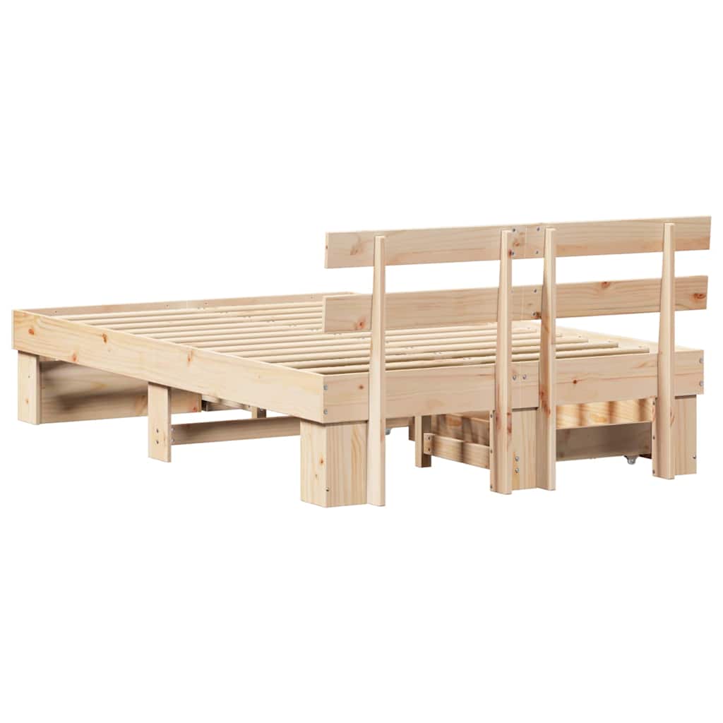 Bettrahmen mit Kopfteil Braun 140 x 190 cm Massives Kiefernholz