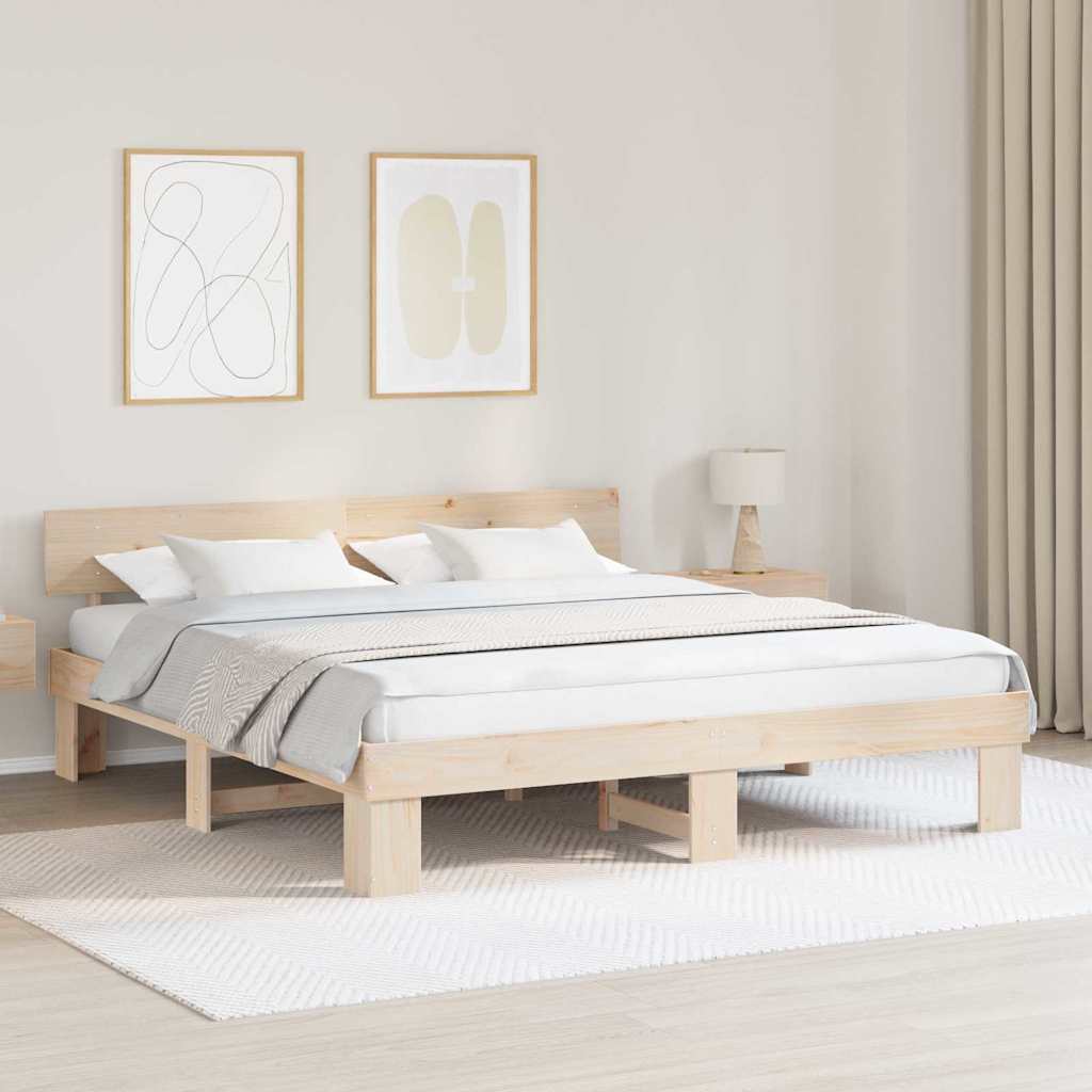 Bettrahmen mit Kopfteil Braun 200 x 200 cm Massives Kiefernholz