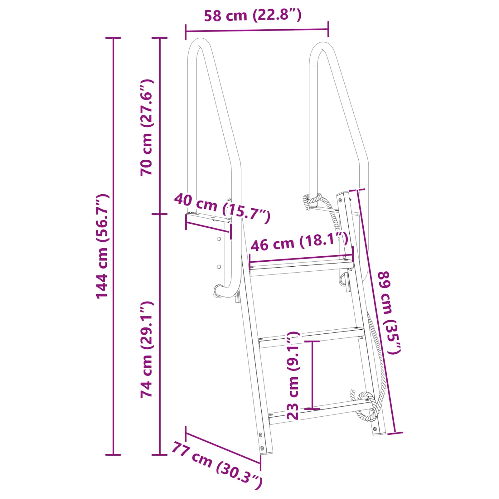 3-Step Dock Ladder Silber 58 x 77 x 144 cm Aluminium