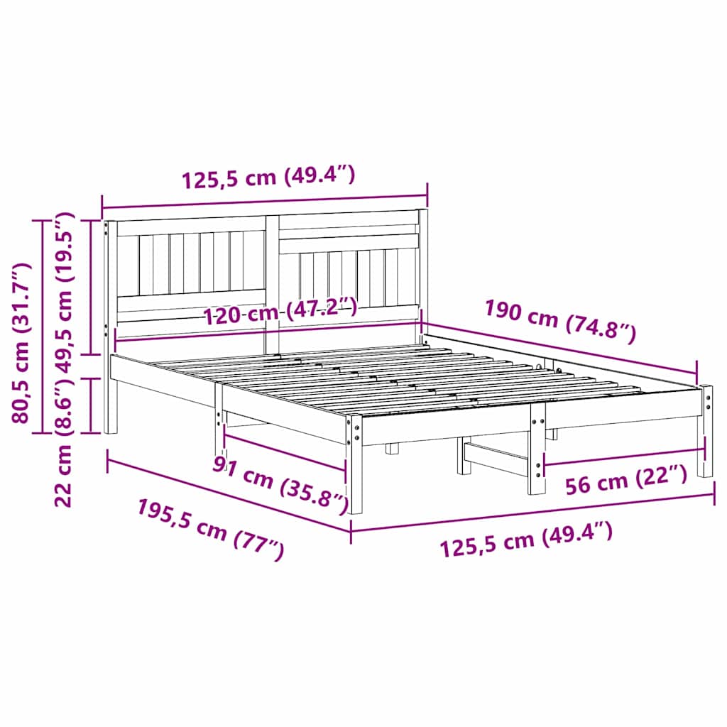 Bettgestell mit Kopfteil Braun 120 x 190 cm Massivholz Kiefer