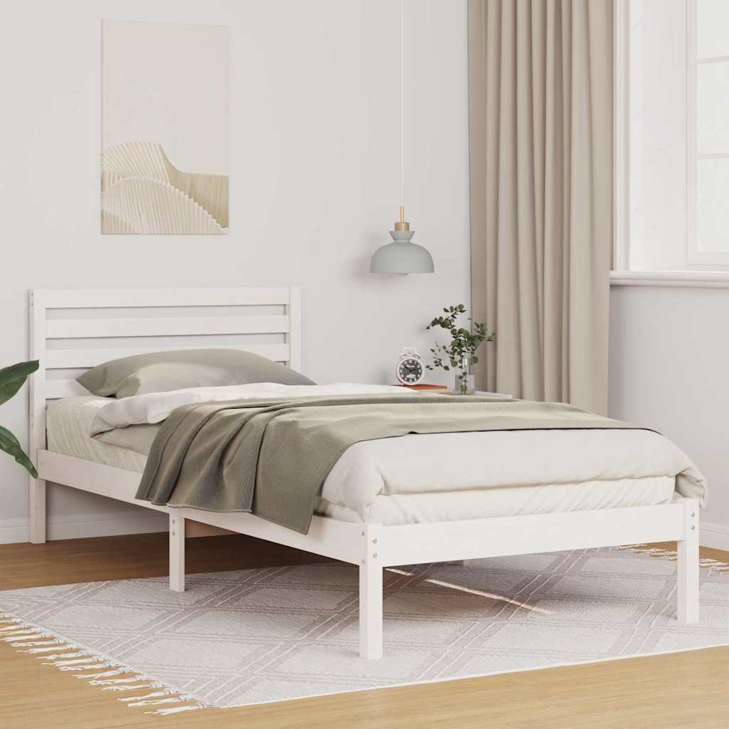 Bettrahmen mit Kopfteil Weiß 90 x 210 cm Massives Kiefernholz