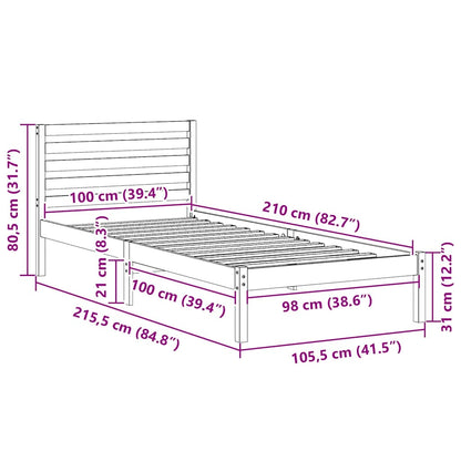 Bettrahmen mit Kopfteil Weiß 100 x 210 cm Massives Kiefernholz