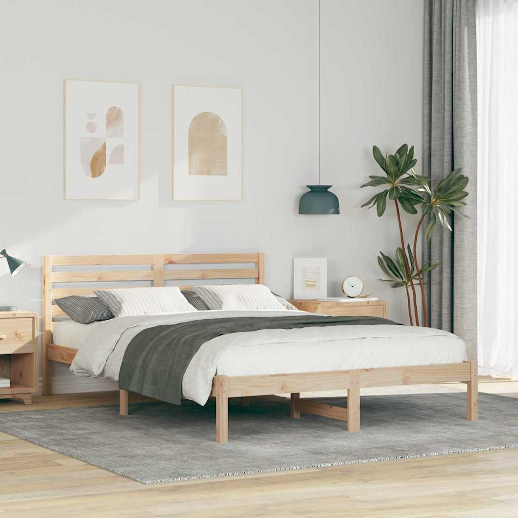 Bettrahmen mit Kopfteil Braun 140 x 210 cm Massives Kiefernholz