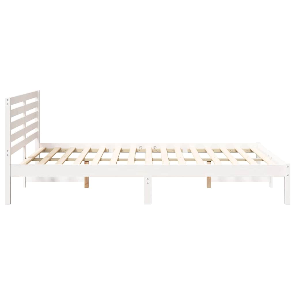 Bettrahmen mit Kopfteil Weiß 140 x 210 cm Massives Kiefernholz