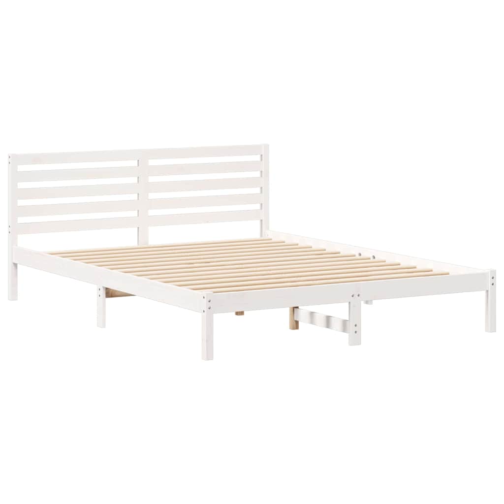 Bettrahmen mit Kopfteil Weiß 160 x 210 cm Massives Kiefernholz