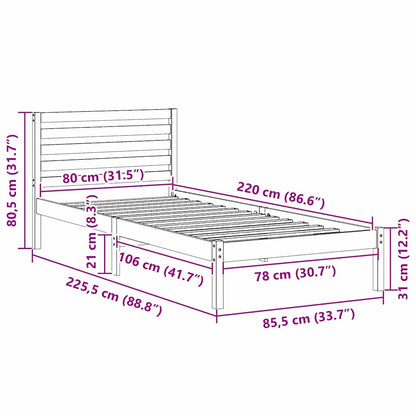 Bettrahmen mit Kopfteil Braun 80 x 220 cm Massives Kiefernholz