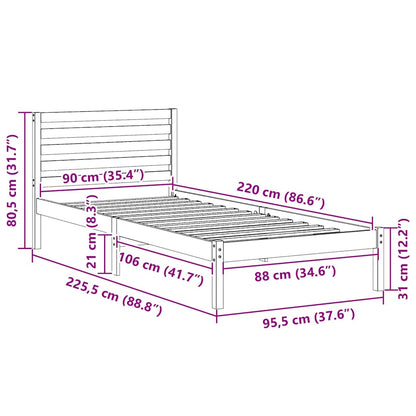 Bettrahmen mit Kopfteil Braun 90 x 220 cm Massives Kiefernholz