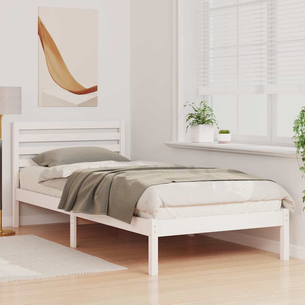 Bettrahmen mit Kopfteil Weiß 90 x 220 cm Massives Kiefernholz