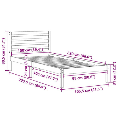 Bettrahmen mit Kopfteil Braun 100 x 220 cm Massives Kiefernholz