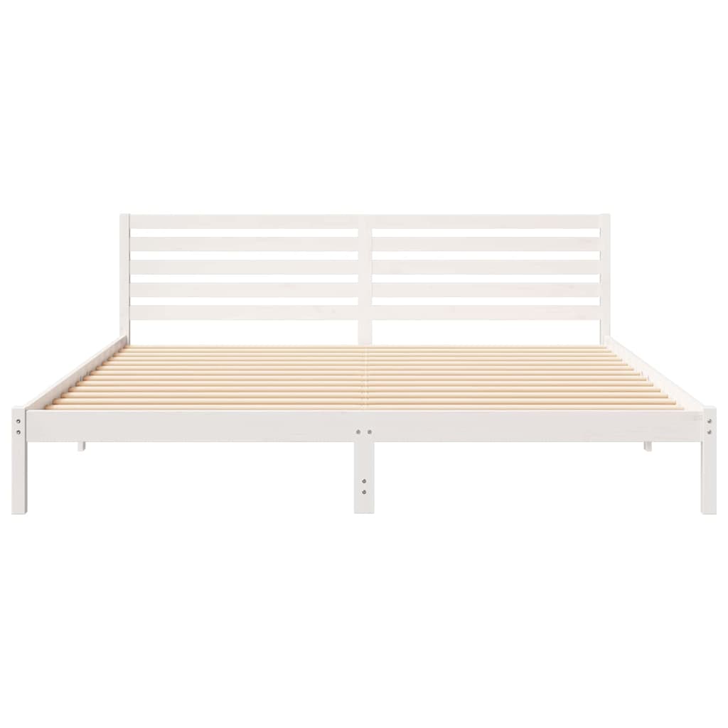 Bettrahmen mit Kopfteil Weiß 200 x 220 cm Massives Kiefernholz