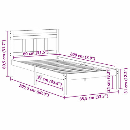 Bettrahmen Braun 80 x 200 cm Massives Kiefernholz