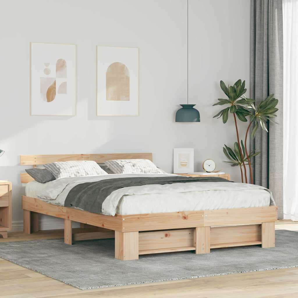 Bettrahmen mit Kopfteil Braun 160 x 200 cm Massives Kiefernholz